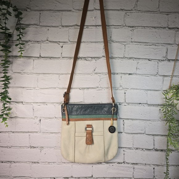 The Sak Cream and Brown Crossbody Bag With Green Navy Acceny - Picture 2 of 8